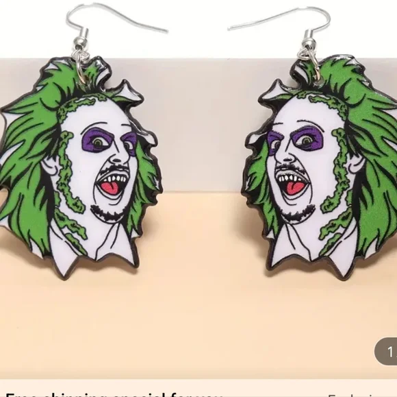 💖 Beetlejuice Earrings Halloween Costume Party Funny Jewelry Dress Up NEW Face - Picture 3 of 7